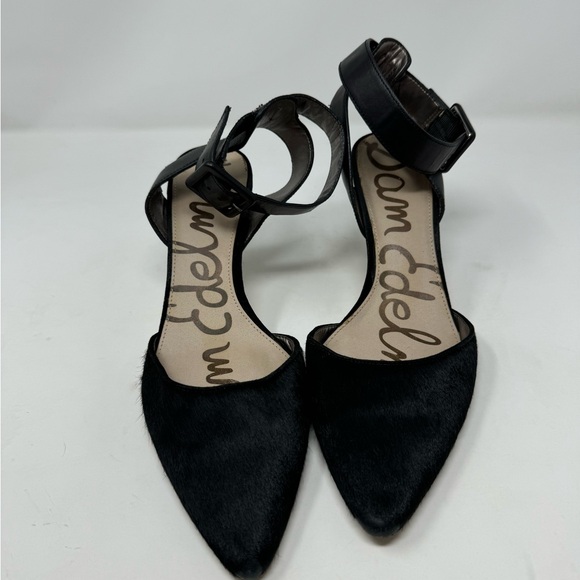 Sam Edelman Black Ankle Strap Calf Hair Heels Size 9 - Picture 2 of 5